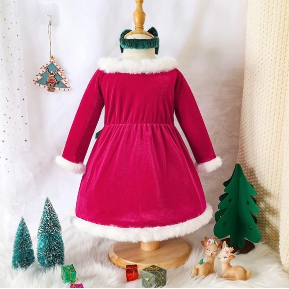 Toddler Baby Girl Velvet Christmas Dress Holiday Party Dress 1st Christmas NEW - Picture 3 of 6